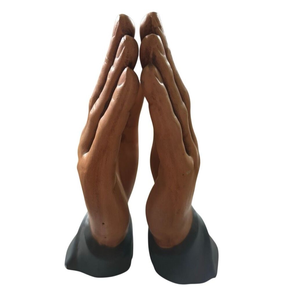 VTG Praying Hands Bookends Pair Ceramic Plaster Statues Faith Religious Decor